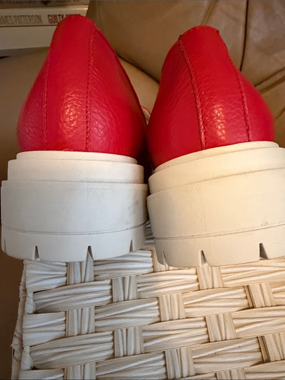 RARE- Beautiisoles by Robyn Shreiber. Red Leather Platform Penny Loafers — Women - Picture 5 of 5